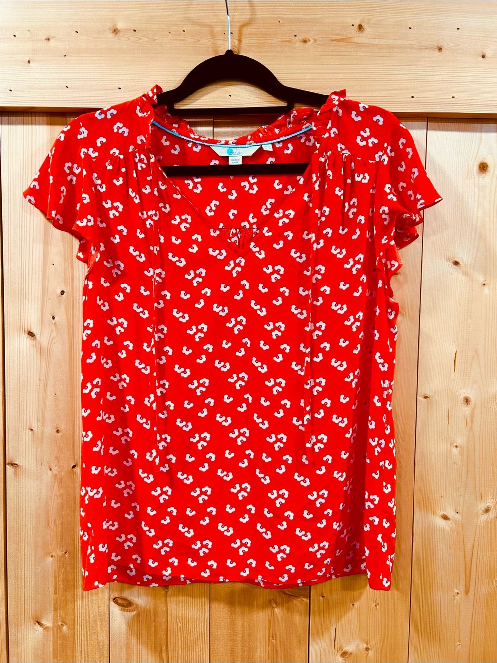 Boden Red Floral-Print Flutter Sleeve Blouse, Sz 6